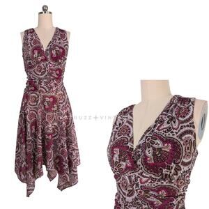 Vintage Midi Dress 14 Brown Pink Mesh Y2K Fairy Grunge Sleeveless Handkerchief